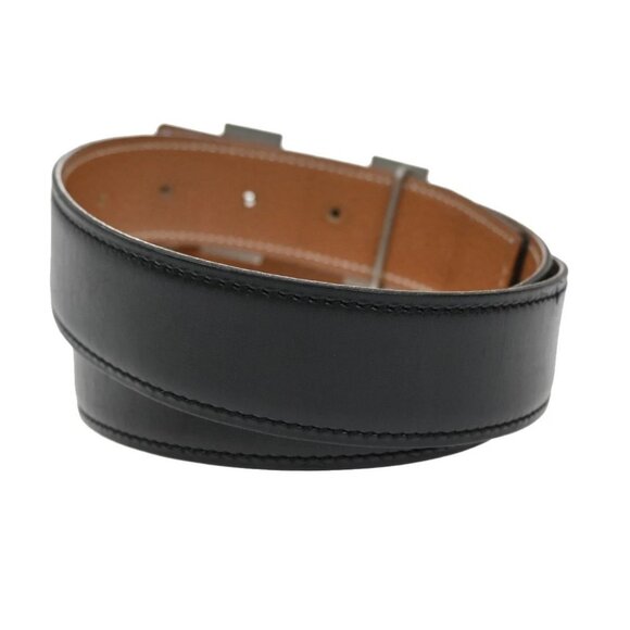 HERMES H Logo Constance Reversible Buckle Belt #75 Leather Black Silver 84RL373 - Picture 3 of 12